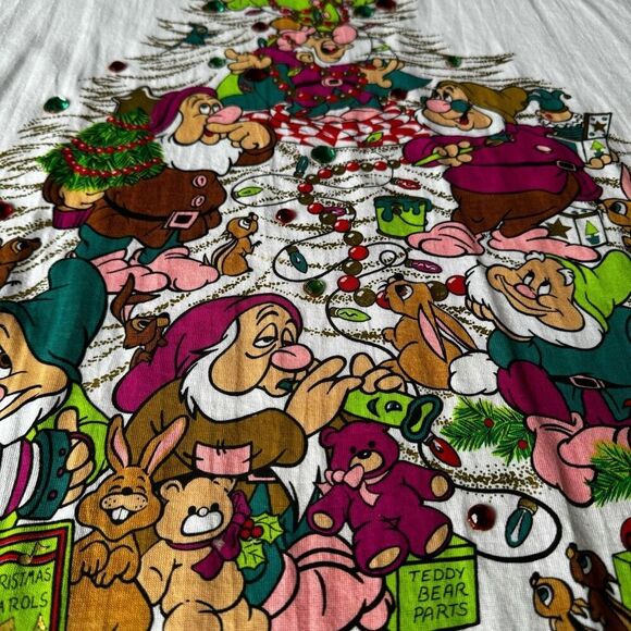 VTG Disney Store Snow White And The Seven Dwarfs Christmas Single Stich T-Shirt - Picture 8 of 10